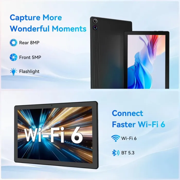 Tablet, Android Tablet, 16GB RAM 128GB ROM 1TB Expansion, 8-Core Processor, Android 14 ,11 inch 1280x800 FHD Touch Screen, Widevine L1, Dynamic Halo, Dual Camera, WiFi6,BT5.3, 6800mAh Battery,Black - Image 9