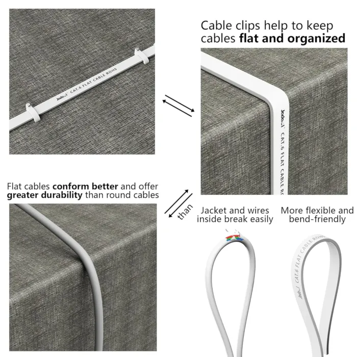 Jadaol Cat 6 Ethernet Cable 50 ft, Outdoor & Indoor 10Gbps Support Cat8 Cat7 Network, Flat RJ45 Internet LAN Computer Patch Cable for Router, Modem, Switch, Gaming Consoles, Streaming Devices, White - Image 6