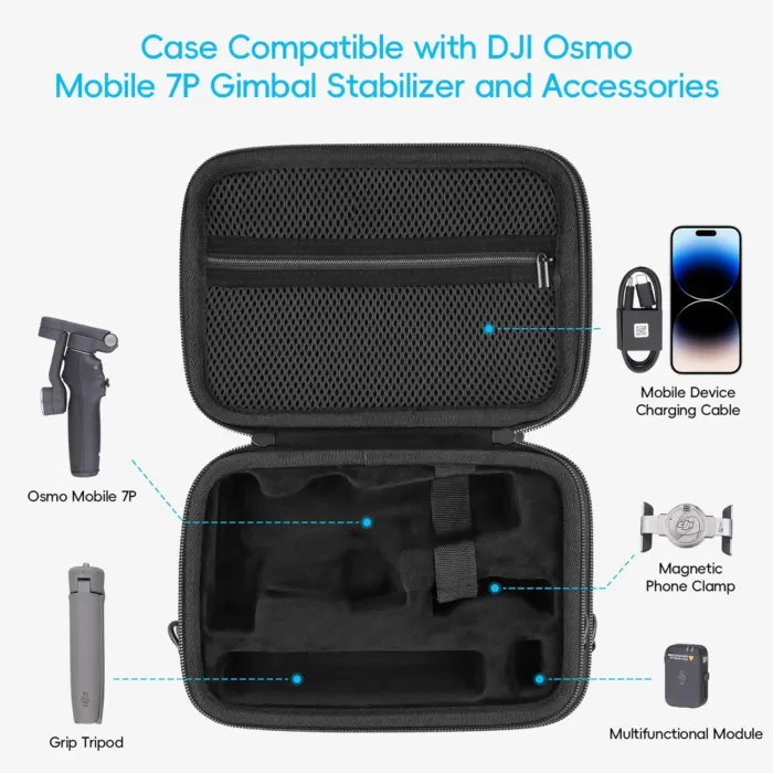 co2CREA Osmo Mobile 7P/7 Gimbal Stabilizer Hard Case - Waterproof Travel Storage Box with Custom Foam Insert & Mesh Pocket for DJI OM Mobile 7P Smartphone Gimbal, Accessories, Cables (Black Case) - Image 3