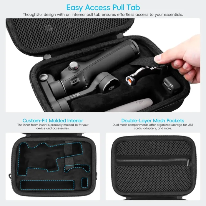 co2CREA Osmo Mobile 7P/7 Gimbal Stabilizer Hard Case - Waterproof Travel Storage Box with Custom Foam Insert & Mesh Pocket for DJI OM Mobile 7P Smartphone Gimbal, Accessories, Cables (Black Case) - Image 5