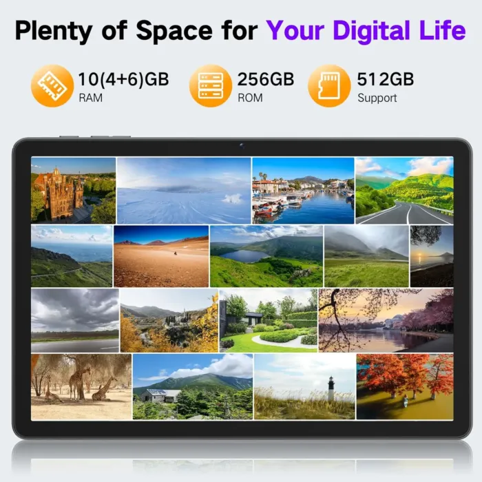 JUNYANG Android 14 Tablet 11 Inch, 256GB ROM+10GB RAM, Octa-Core, WiFi 6, 8000mAh Battery, HD IPS Touchscreen, USB OTG, Dual Camera, Widevine L1, Lightweight Tablet for Entertainment and Work - Image 4