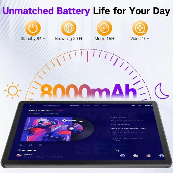 JUNYANG Android 14 Tablet 11 Inch, 256GB ROM+10GB RAM, Octa-Core, WiFi 6, 8000mAh Battery, HD IPS Touchscreen, USB OTG, Dual Camera, Widevine L1, Lightweight Tablet for Entertainment and Work - Image 5