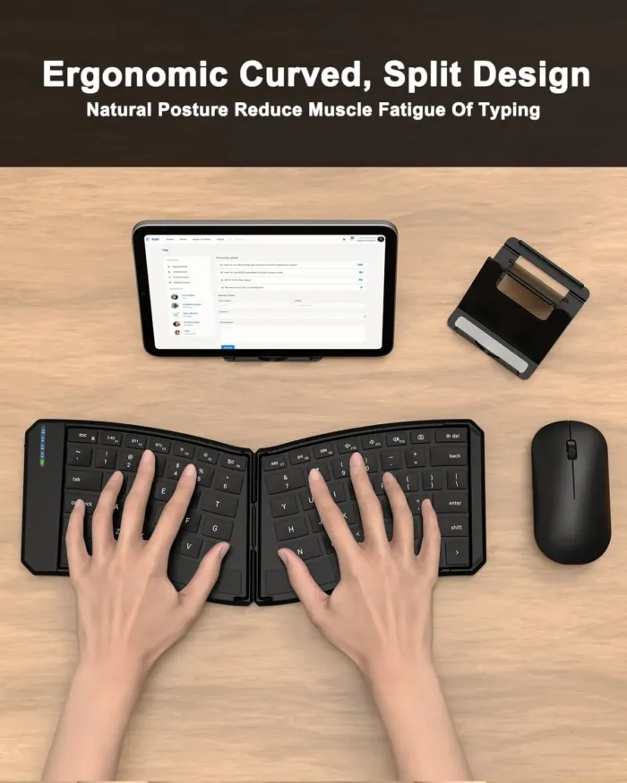 Ergonomic Foldable Keyboard and Mouse Combo, 2.4G+Dual Bluetooth Rechargeable Folding Keyboard Mouse for Travel and Business, Split Design, Portable Size for Laptop iPads Tablet Smartphone - Image 3