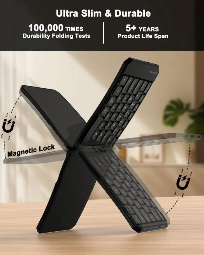 Ergonomic Foldable Keyboard and Mouse Combo, 2.4G+Dual Bluetooth Rechargeable Folding Keyboard Mouse for Travel and Business, Split Design, Portable Size for Laptop iPads Tablet Smartphone - Image 4