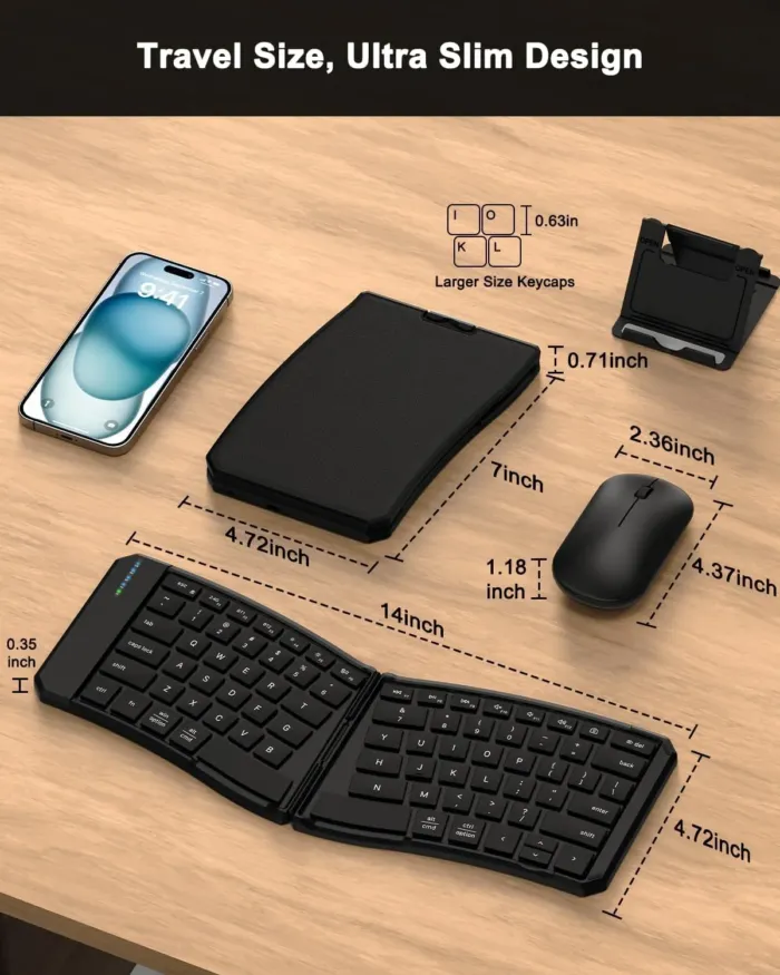 Ergonomic Foldable Keyboard and Mouse Combo, 2.4G+Dual Bluetooth Rechargeable Folding Keyboard Mouse for Travel and Business, Split Design, Portable Size for Laptop iPads Tablet Smartphone - Image 9
