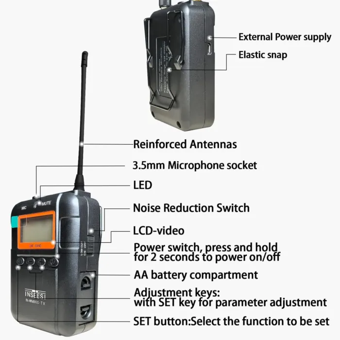 Professionai Wireless Video Recording Microphone with 1 Receiver, 2 Transmitters, and 2 Lapel Microphones Compatible Smartphones,DSLR,and Video Cameras - Image 5