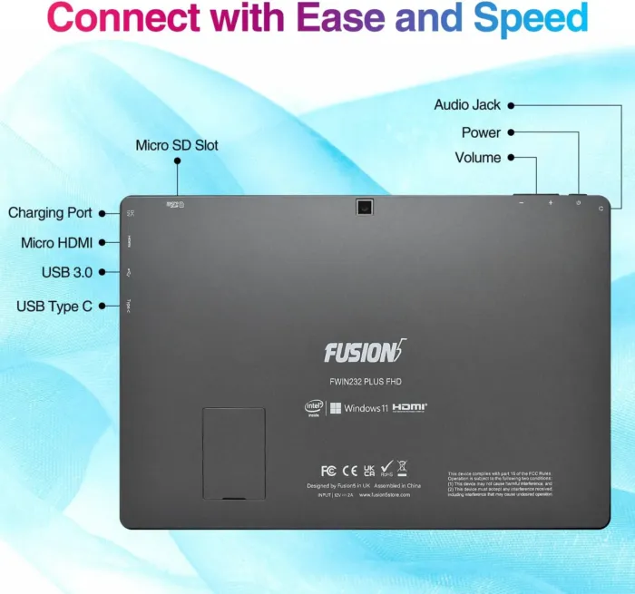 Fusion5 10.1" Windows 11 Tablet PC - FWIN232 Plus Ultra Slim Tablet Computer - 8GB RAM, Full HD 10 Inch Display, 5G WiFi, Quad-Core CPU, USB 3.0, Micro HDMI, Dual Cameras, Bluetooth - Image 5