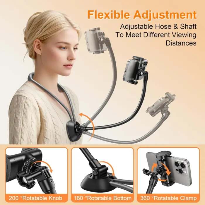 Neck Phone Holder for Bed，POV Cell Phone Stand for Video Vlog Selfie, Hands Free Chest Tripod Mount for 4.7-7 Inches Smartphone (K09-7L) - Image 5