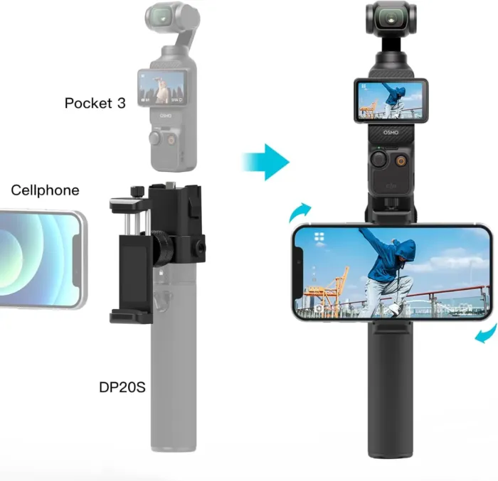 Smatree Charging Base of DP20 Power Bank and Phone Holder Expansion Set with Convertable Knob Only Compatible for DJI Osmo Pocket 3(Not fit with Pocket 2/1!) - Image 6