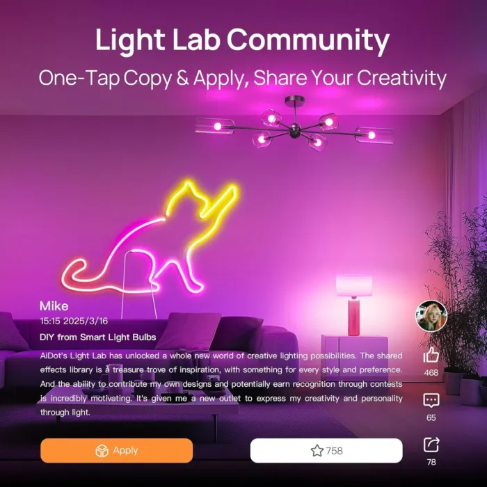 Linkind Smart Light Bulbs, Smart Bulb That Work with Alexa & Google Home, LED Light Bulbs Color Changing, 104 Preset Scene, Music Sync, A19 E26 2.4GHz RGBTW WiFi Bluetooth Light Bulb 60W, 800LM, 4Pack - Image 8