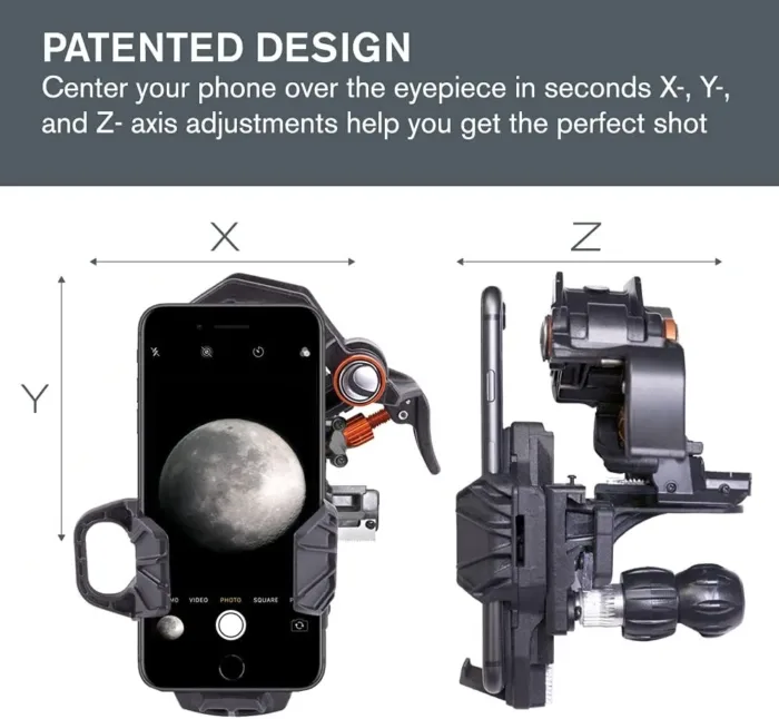 Celestron – NexYZ – 3–Axis Universal Smartphone Adapter for Telescope – Digiscoping Smartphone Adapter – Capture Images and Video Through Your Telescope or Spotting Scope - Image 4