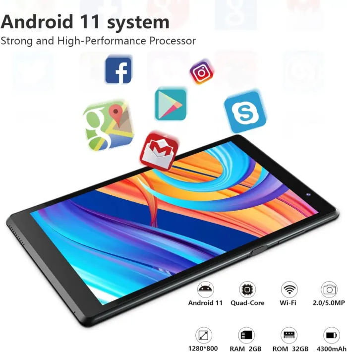 8 inch Android 11 Tablet, 2GB RAM+32GB ROM 1TB Expandable, Quad-core 1.6Ghz Processor Tablet PC, 1280 * 800 IPS HD Display 4300mAh Battery, 2MP+5MP Dual Camera Tableta - Image 4