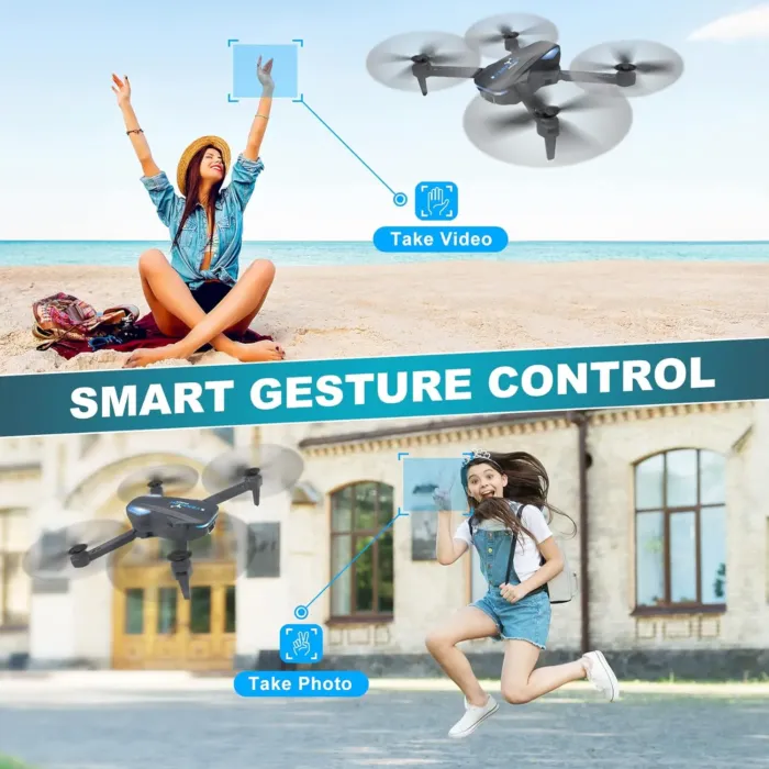 Drone with 1080P Camera for Beginners and Kids, Foldable Remote Control Quadcopter with Voice Control, Gestures Selfie, Altitude Hold, One Key Start, 3D Flips, 2 Batteries, Toy for Boys Girls - Image 3
