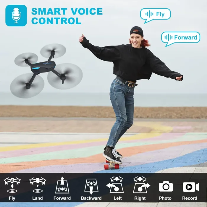 Drone with 1080P Camera for Beginners and Kids, Foldable Remote Control Quadcopter with Voice Control, Gestures Selfie, Altitude Hold, One Key Start, 3D Flips, 2 Batteries, Toy for Boys Girls - Image 5
