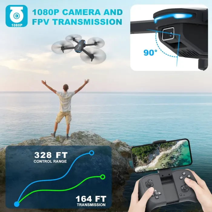 Drone with 1080P Camera for Beginners and Kids, Foldable Remote Control Quadcopter with Voice Control, Gestures Selfie, Altitude Hold, One Key Start, 3D Flips, 2 Batteries, Toy for Boys Girls - Image 6