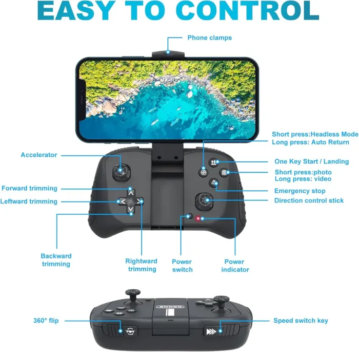 Drone with 1080P Camera for Beginners and Kids, Foldable Remote Control Quadcopter with Voice Control, Gestures Selfie, Altitude Hold, One Key Start, 3D Flips, 2 Batteries, Toy for Boys Girls - Image 7