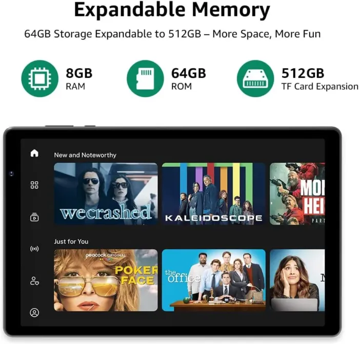 10.1“ Tablet, 2025 Latest Android 14 with Octa-Core Processor, 8GB&64GB Storage(Expand to 512GB), Dual Camera, G-Sensor, WiFi 6&Bth 5, 5000mAh Battery - Image 4