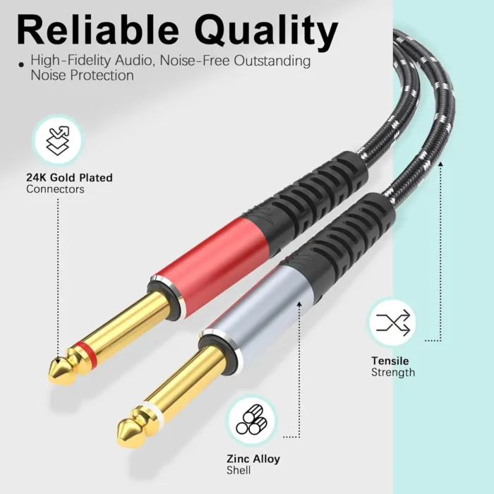 Lightning to Dual 6.35mm 1/4" TS Mono Stereo Y-Cable Splitter,3 in 1 to Dual 1/4-inch Audio Cable, Compatible with smartphones, computers, phones/Pads Amplifiers,speakers,headphones,mixing 3.3FT - Image 6