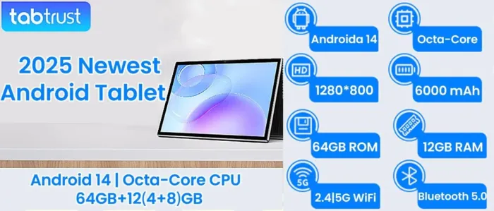 2025 Android Tablet, 10.5 Inch Android 14 Tablet Octa-Core, 12GB RAM+64GB ROM 1TB Expand, 2+8MP Camera, BT5, Tablets PC 2.4/5G WiFi 6,1080 IPS FHD Screen, Tablets Android Gifts for Men Women - Image 4