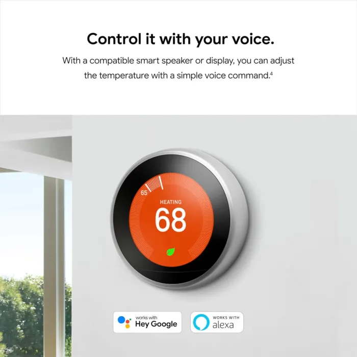 Google Nest Learning Thermostat - 3rd Gen (2015) - Programmable Smart Thermostat for Home - Works with Alexa - Stainless Steel - Image 14