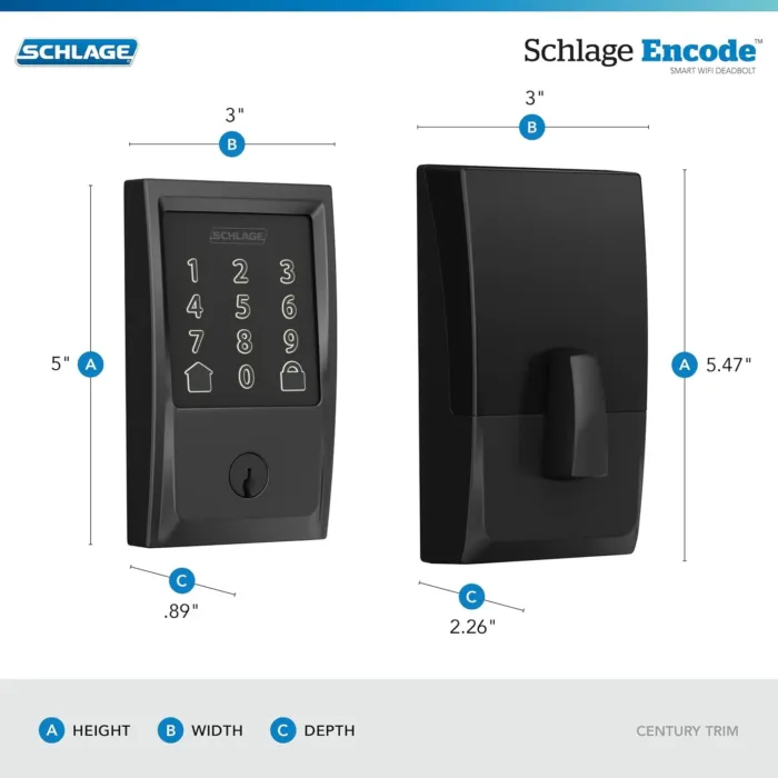 Schlage Encode Smart WiFi Deadbolt Lock for Front Door - Keyless Entry with App or Touchscreen - Works with Alexa, Apple HomeKit, Hey Google, & Airbnb - Create Codes for Guests - Matte Black - Image 4