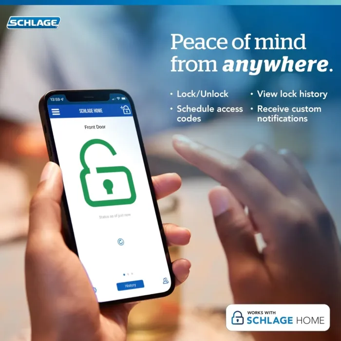 Schlage Encode Smart WiFi Deadbolt Lock for Front Door - Keyless Entry with App or Touchscreen - Works with Alexa, Apple HomeKit, Hey Google, & Airbnb - Create Codes for Guests - Matte Black - Image 8