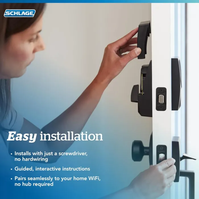 Schlage Encode Smart WiFi Deadbolt Lock for Front Door - Keyless Entry with App or Touchscreen - Works with Alexa, Apple HomeKit, Hey Google, & Airbnb - Create Codes for Guests - Matte Black - Image 9