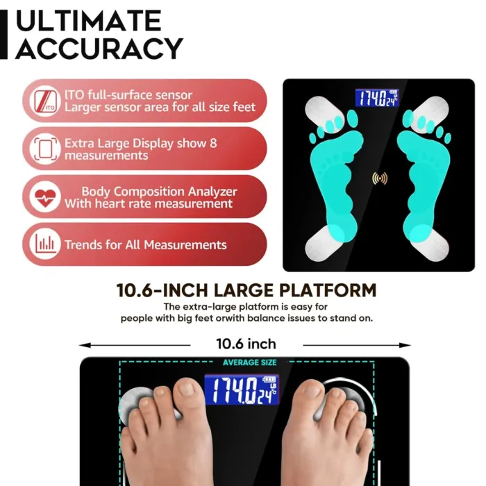 Digital Simple Bathroom Scale, Practical Body Fat Scale with Led Display, Body Composition Analyzer with Smartphone Application (Black) - Image 5