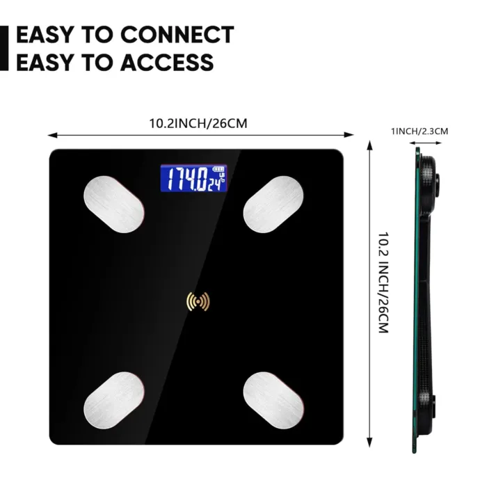 Digital Simple Bathroom Scale, Practical Body Fat Scale with Led Display, Body Composition Analyzer with Smartphone Application (Black) - Image 6
