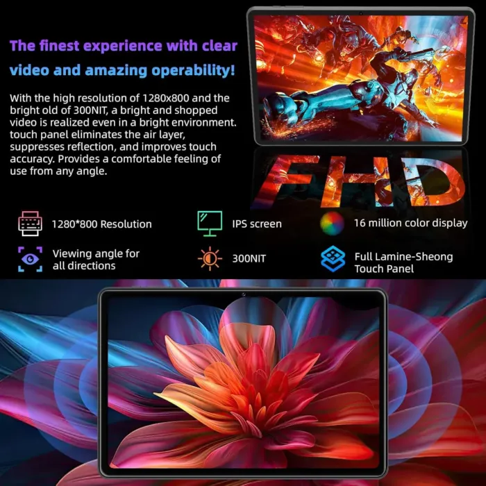 10.1'' Android 14 Tablet, Black, 10GB RAM+64GB ROM, Widevine L1, HD IPS Display, 6000mAh Battery, Dual-Band Wi-Fi, Bluetooth 5.0, 1TB Expandable Storage - Image 5