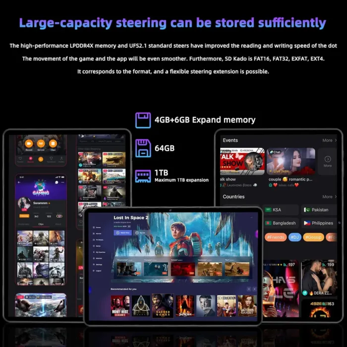 10.1'' Android 14 Tablet, Black, 10GB RAM+64GB ROM, Widevine L1, HD IPS Display, 6000mAh Battery, Dual-Band Wi-Fi, Bluetooth 5.0, 1TB Expandable Storage - Image 6