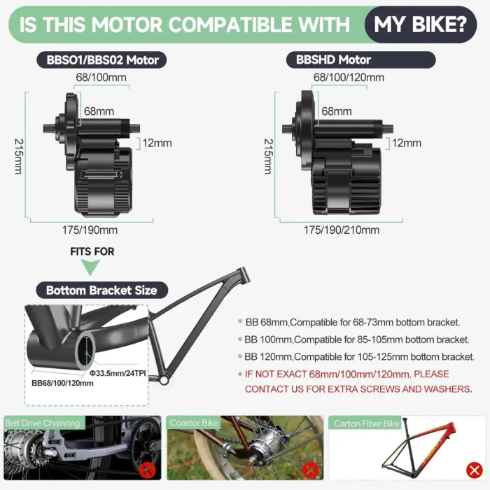BAFANG Mid Drive Kit 750W 1000W 500W BBS02B BBS-HD Electric Bike Conversion Kit 48V 52V Ebike Conversion Kit for 68-73MM Mountain Bike Road Bike with Battery and Display(Optional) - Image 6
