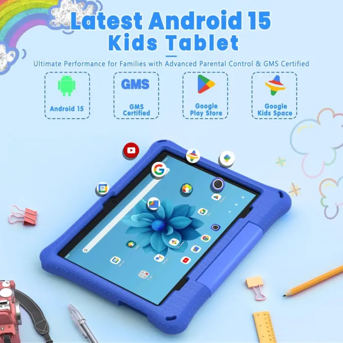 Kids Tablet, 10.1 Inch Android 15 Tablet for Kids, 12GB+64GB, Octa-Core, 6000mAh Battery, WiFi 6, Pre-Installed Kids Apps, Parental Control, with EVA Protective Case – Ideal Gift for Toddler (Blue) - Image 3