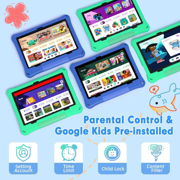 Kids Tablet, 10.1 Inch Android 15 Tablet for Kids, 12GB+64GB, Octa-Core, 6000mAh Battery, WiFi 6, Pre-Installed Kids Apps, Parental Control, with EVA Protective Case – Ideal Gift for Toddler (Blue) - Image 4