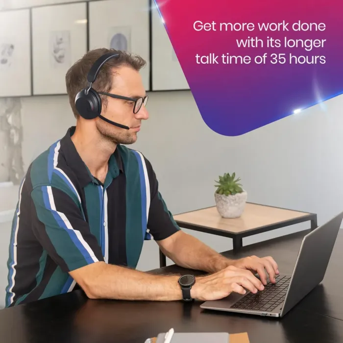 Jabra Evolve2 65 Wireless Headset Mono MS, Bluetooth Dongle, Compatible with Zoom, Webex, Smartphones, Tablets, PC/MAC, 26599-899-999, with GTW Mobile Wallet and Global Teck Gold Support Plan - Image 4