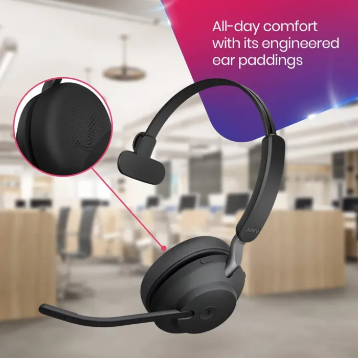 Jabra Evolve2 65 Wireless Headset Mono MS, Bluetooth Dongle, Compatible with Zoom, Webex, Smartphones, Tablets, PC/MAC, 26599-899-999, with GTW Mobile Wallet and Global Teck Gold Support Plan - Image 5