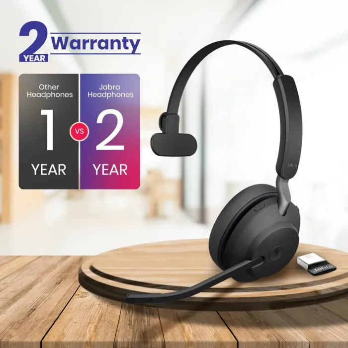 Jabra Evolve2 65 Wireless Headset Mono MS, Bluetooth Dongle, Compatible with Zoom, Webex, Smartphones, Tablets, PC/MAC, 26599-899-999, with GTW Mobile Wallet and Global Teck Gold Support Plan - Image 9