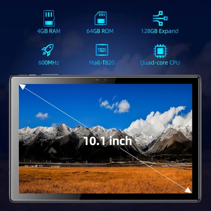 BYYBUO A10_L 10.1 inch Tablet, 4GB RAM 64GB ROM | Android 13 Tablets, Quad-Core Processor, 5000mAh Battery, 1280x800 IPS HD Touchscreen, 5MP+8MP Camera, Bluetooth, WiFi, Grey - Image 6