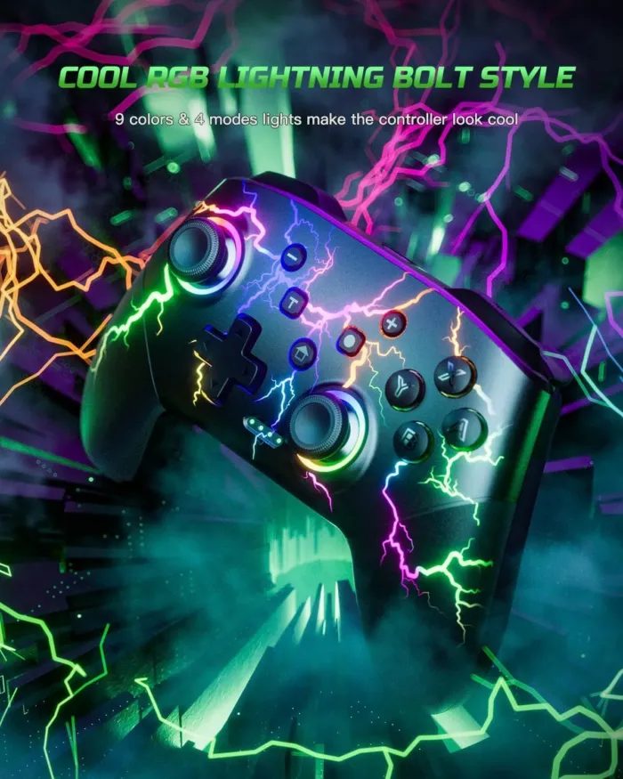 VOYEE Switch Controllers Compatible with Switch/Lite/OLED/Windows/iOS/Android, 1000mAh Programmable RGB Lightning LED, Wireless Pro Controller with One Key Pairing/Wake Up/Turbo/Vibration - Image 3