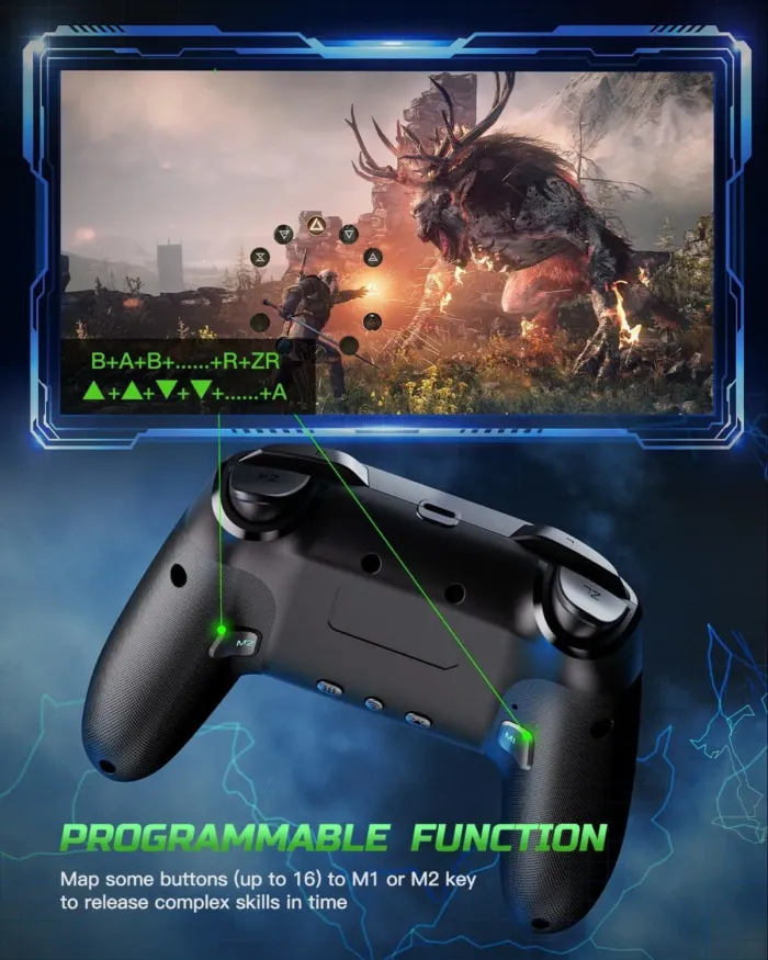 VOYEE Switch Controllers Compatible with Switch/Lite/OLED/Windows/iOS/Android, 1000mAh Programmable RGB Lightning LED, Wireless Pro Controller with One Key Pairing/Wake Up/Turbo/Vibration - Image 4