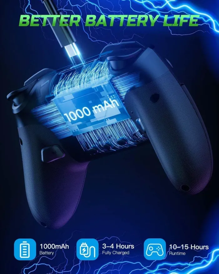 VOYEE Switch Controllers Compatible with Switch/Lite/OLED/Windows/iOS/Android, 1000mAh Programmable RGB Lightning LED, Wireless Pro Controller with One Key Pairing/Wake Up/Turbo/Vibration - Image 6