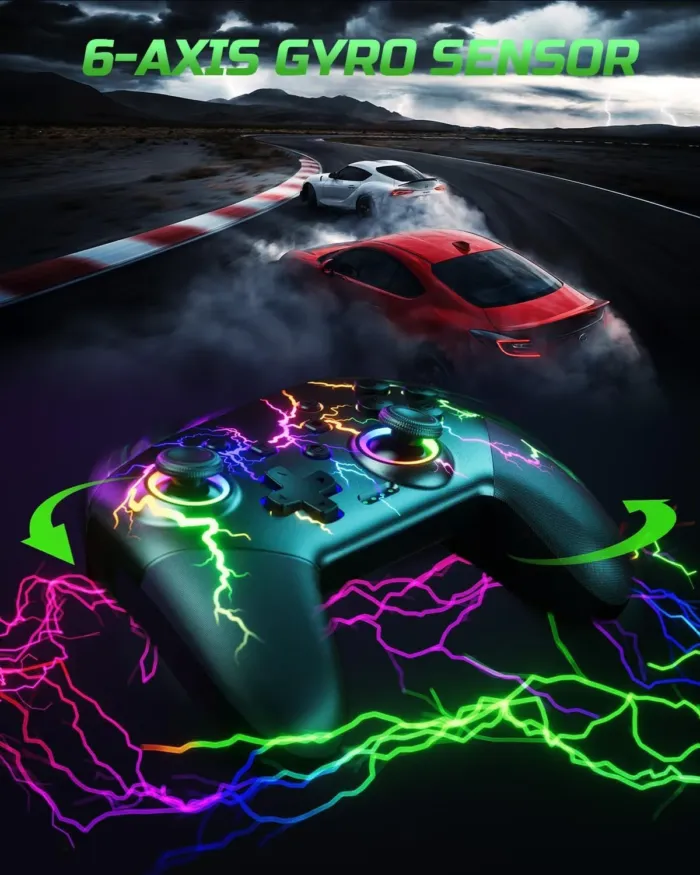 VOYEE Switch Controllers Compatible with Switch/Lite/OLED/Windows/iOS/Android, 1000mAh Programmable RGB Lightning LED, Wireless Pro Controller with One Key Pairing/Wake Up/Turbo/Vibration - Image 8