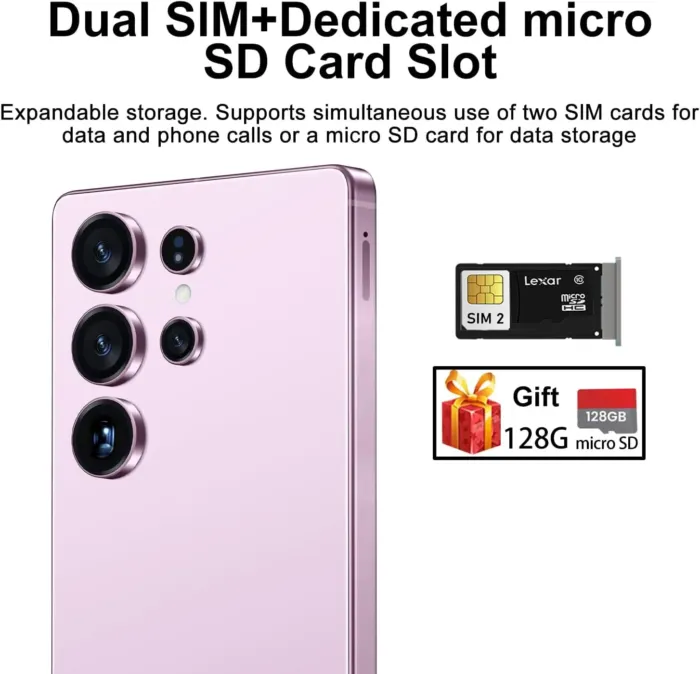 Unlocked Android Phone, X25 Ultra 5G Smartphone, 8+256GB+128GB Android Cell Phone, 6800 mAh Battery, 48MP+108MP Camera, 6.9" LCD Display, Dual SIM, US Version (Glam Pink) - Image 6