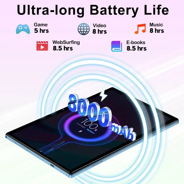 Android 14 Tablet 10.1 Inch 8000mAh Battery Tablets with 22GB RAM 128GB ROM 1TB Expand, Octa-Core HD Touchscreen Tablet with Keyboard, Mouse, Support Widevine L1, Split-Screen - Blue - Image 6