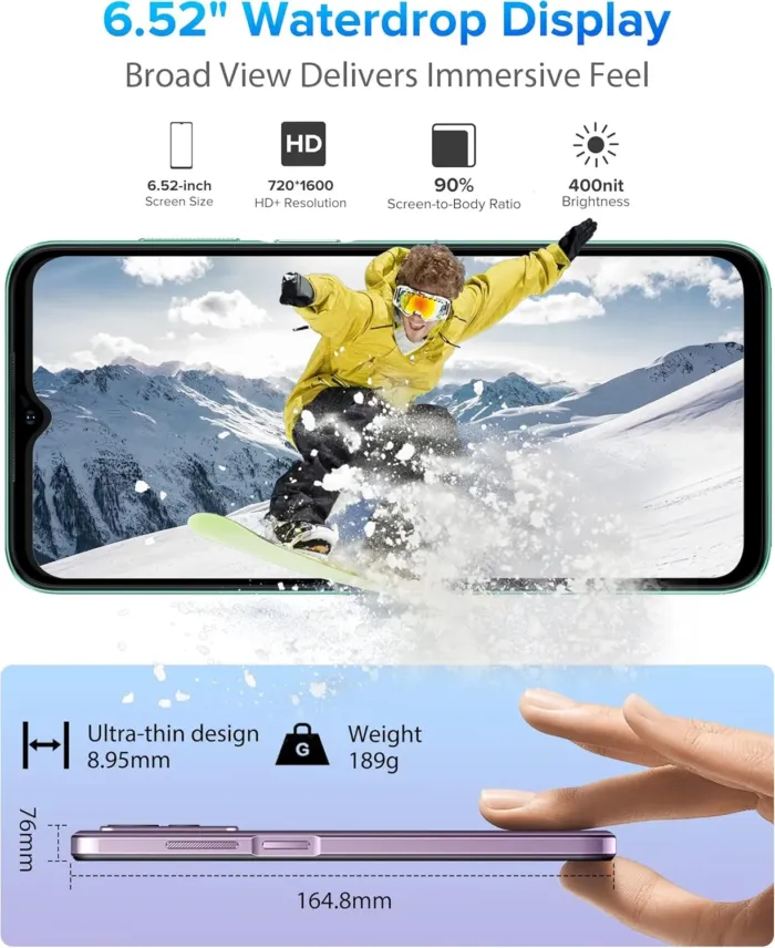 Ulefone Unlocked Smartphone, Note 14 Cell Phone Unlocked, Android 12, 6.52" IPS Full-Screen, 4500mAh, 7GB + 16GB, 3-Card Slots, 8MP Camera, Dual SIM, Face Recognition, 4G Cheap Phones - Green - Image 4