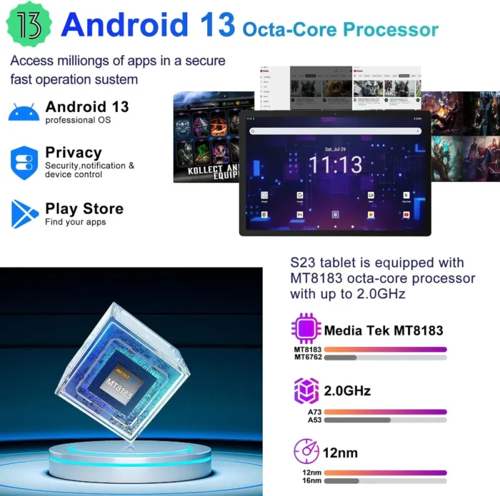 2025 Tablet 11 Inch Screen 2K Tablet Octa-Core 2.0 GHz,16GB RAM+256GB ROM+TF 1TB /2000 * 1200 Pixel/8MP+20MP+2MP Macro/10000 mAh/5G WiFi Metal Cover with Mouse Keyboard Brown - Image 3