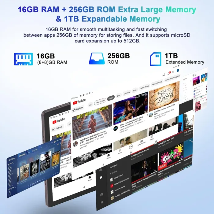 2025 Tablet 11 Inch Screen 2K Tablet Octa-Core 2.0 GHz,16GB RAM+256GB ROM+TF 1TB /2000 * 1200 Pixel/8MP+20MP+2MP Macro/10000 mAh/5G WiFi Metal Cover with Mouse Keyboard Brown - Image 5