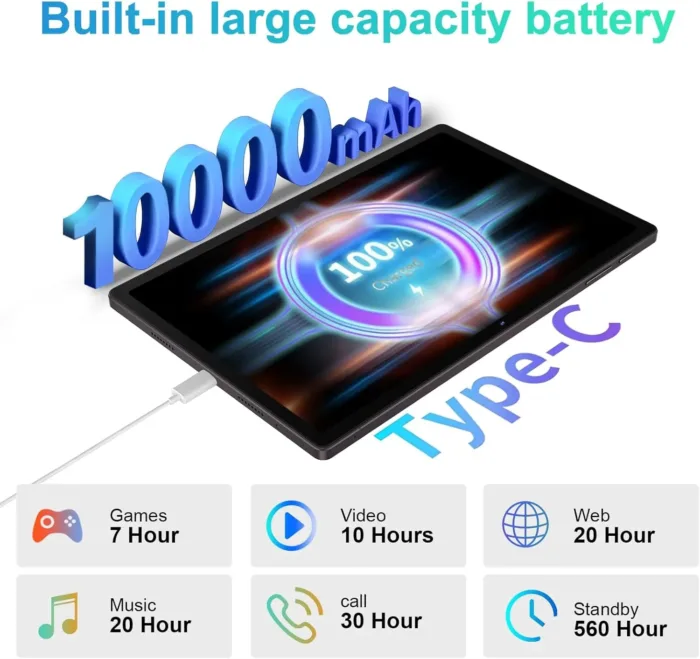 2025 Tablet 11 Inch Screen 2K Tablet Octa-Core 2.0 GHz,16GB RAM+256GB ROM+TF 1TB /2000 * 1200 Pixel/8MP+20MP+2MP Macro/10000 mAh/5G WiFi Metal Cover with Mouse Keyboard Brown - Image 6