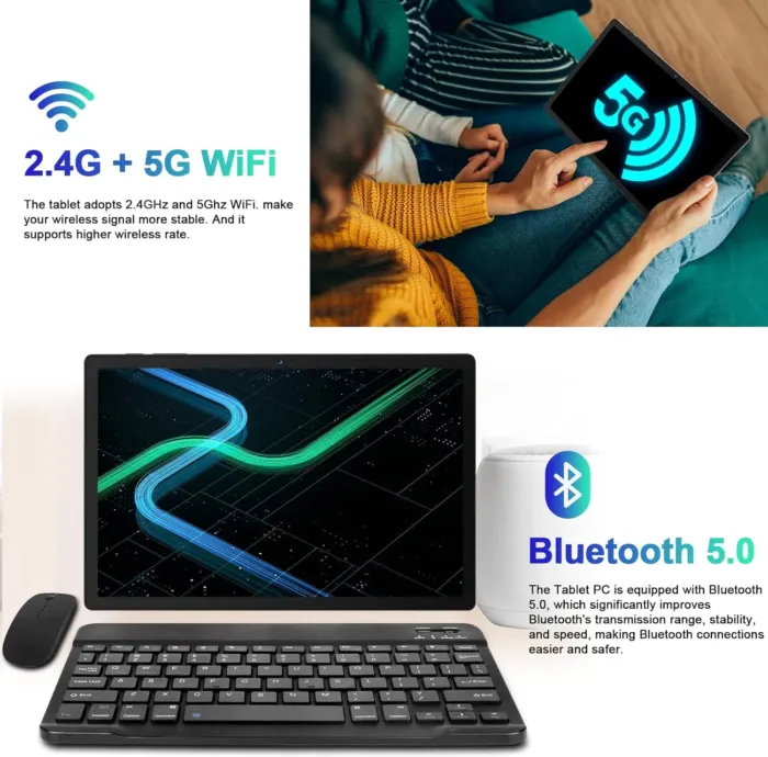 2025 Tablet 11 Inch Screen 2K Tablet Octa-Core 2.0 GHz,16GB RAM+256GB ROM+TF 1TB /2000 * 1200 Pixel/8MP+20MP+2MP Macro/10000 mAh/5G WiFi Metal Cover with Mouse Keyboard Brown - Image 8