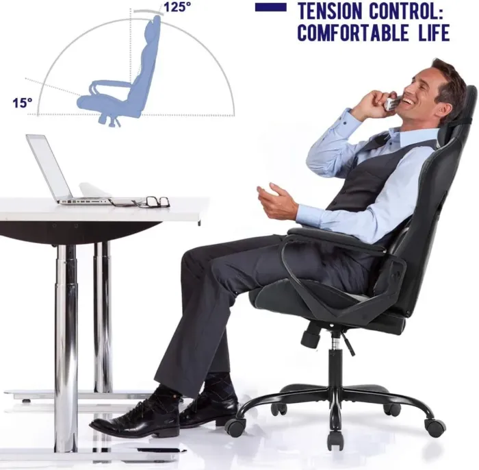 BestOffice High-Back Gaming Chair PC Office Chair Computer Racing Chair PU Desk Task Chair Ergonomic Executive Swivel Rolling Chair with Lumbar Support for Back Pain Women, Men,White - Image 4